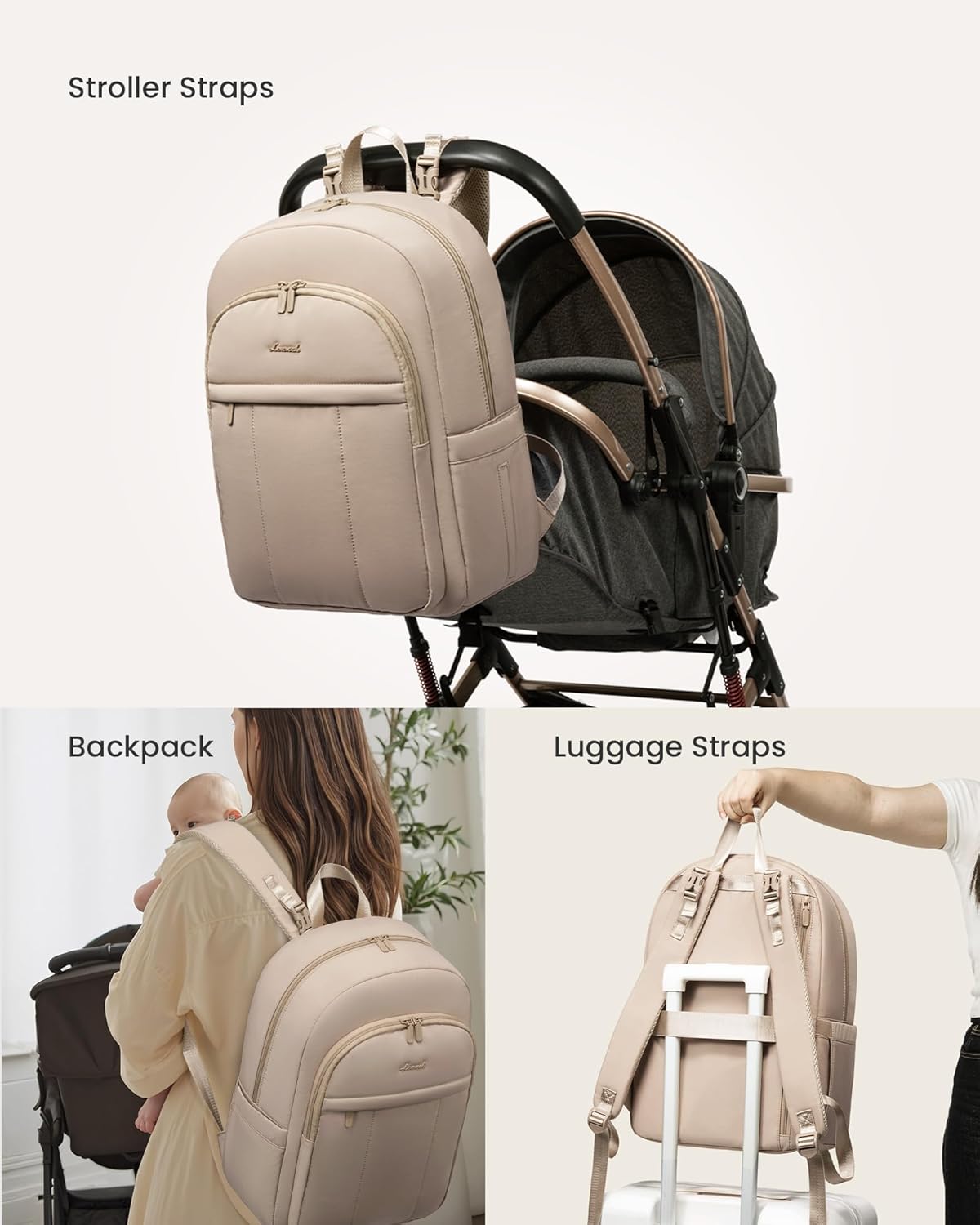 LOVEVOOK Diaper Bag Backpack, Large Puffy Baby Bag with Changing Pad Insulated Pockets Stroller Straps, Waterproof Diaper Backpacks for Mom Dad, Coffee Brown - Image 6