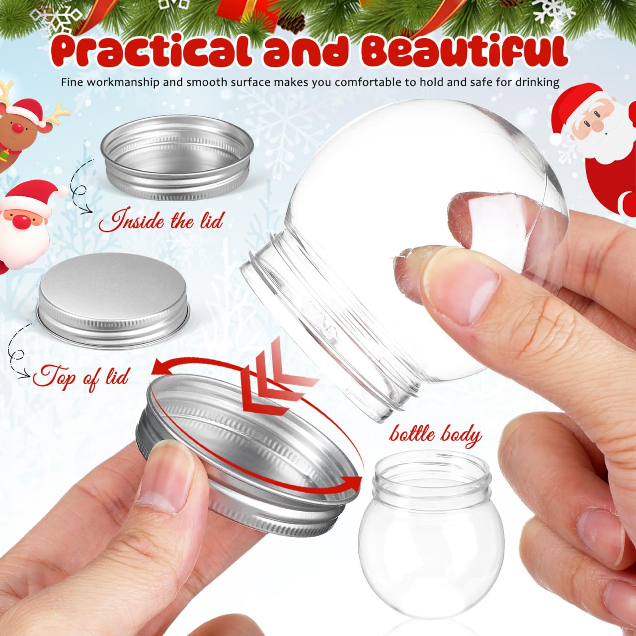 iplusmile 12 sfere di neve da 150 ml fai da te in plastica trasparente con coperchio svitabile, bottiglia di caramelle in vuoto per lavori fai da te