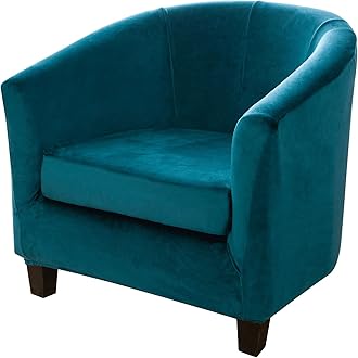 Tub Chair Slipcover 2-Piece Velvet Barrel Club Chair Covers with Cushion Cover Stretchy Soft Washable Armchair Sofa Couch Furniture Protector for Living Room Bar Counter Hotel (Bright Teal)