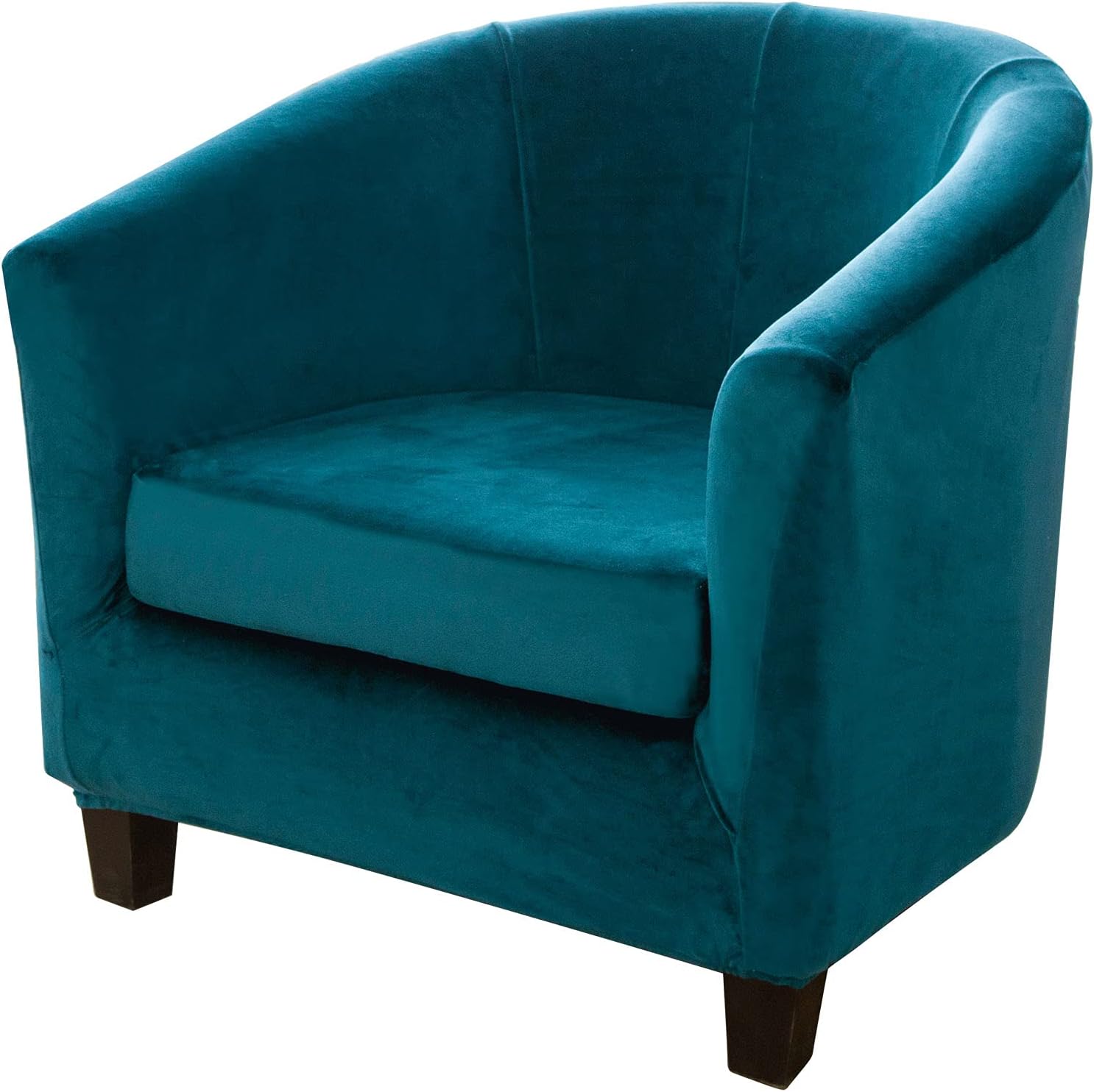 MIFXIN Tub Chair Slipcover 2-Piece Velvet Barrel Club Chair Covers with Cushion Cover Stretchy Soft Washable Armchair Sofa Couch Furniture Protector for Living Room Bar Counter Hotel (Teal)