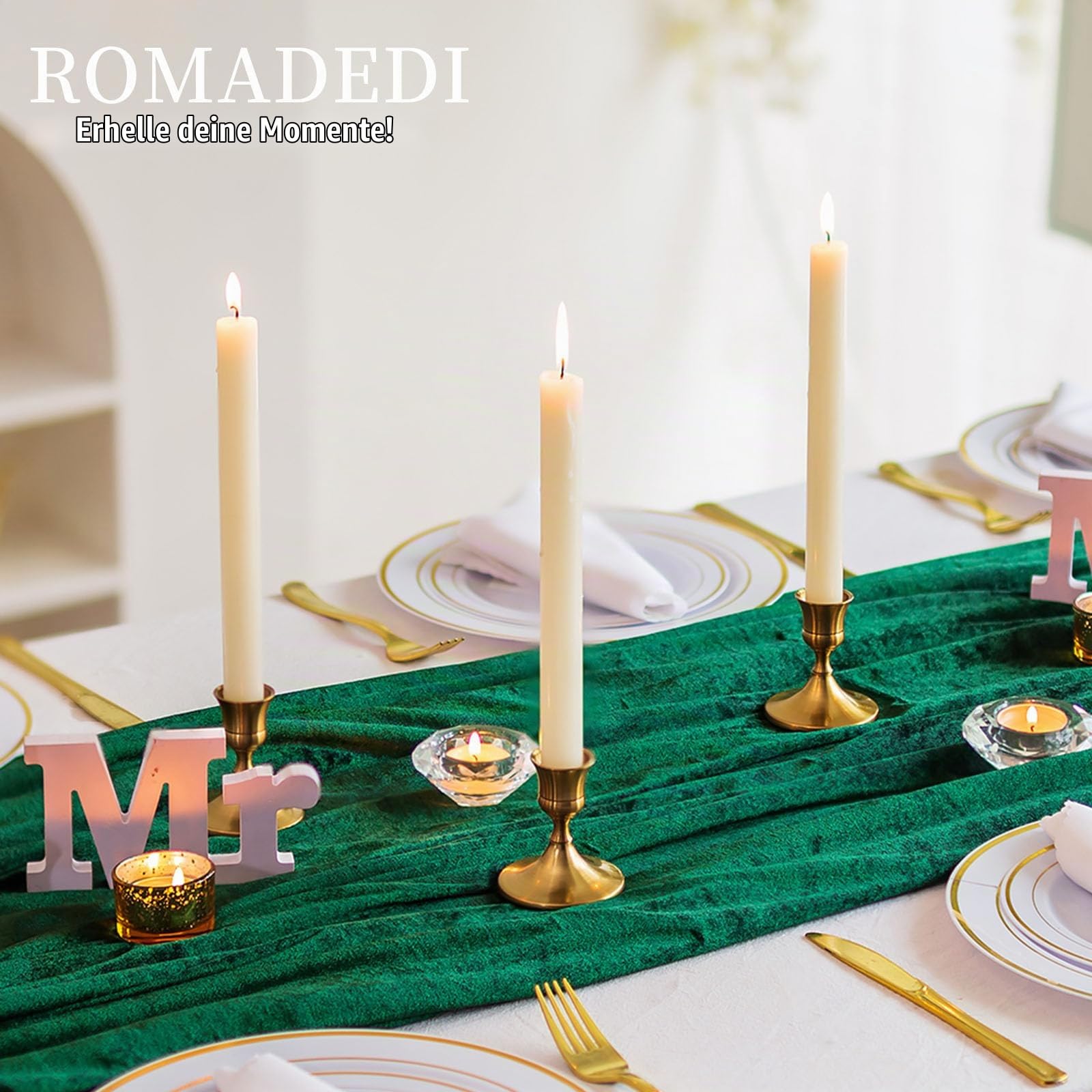 Romadedi Kerzenhalter für Stabkerzen aus Metall, 12er-Set, Gold