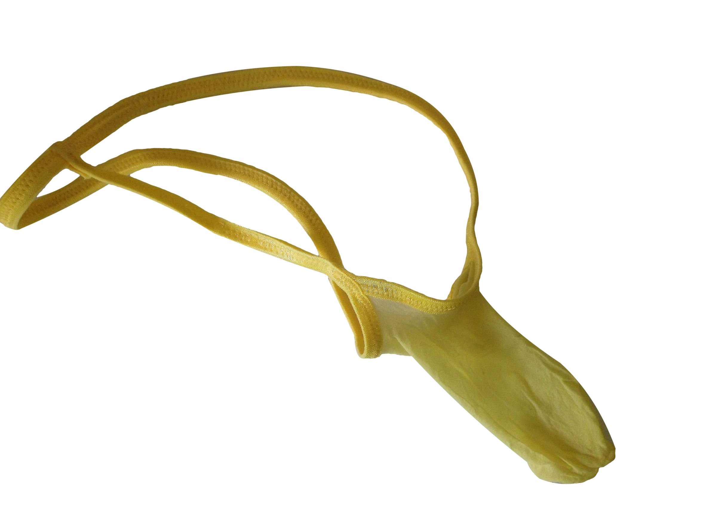 Mens SUPER STRETCHY Stocking Thong Micro Missle Torpedo G String Expandable Underwear BRIGHT YELLOW Made in USA