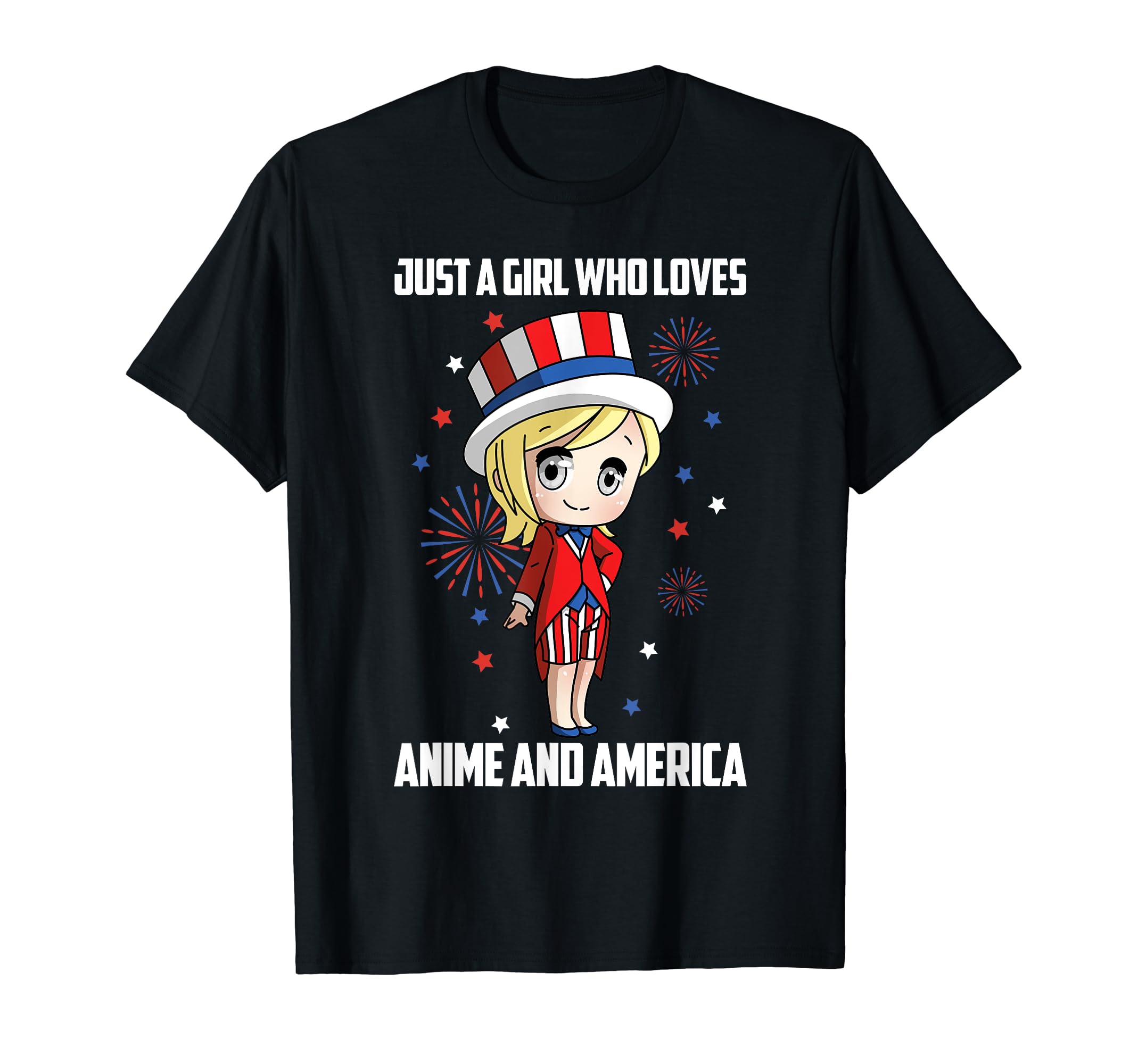 America Happy 4th of July Independence Day Anime Girl T-Shirt