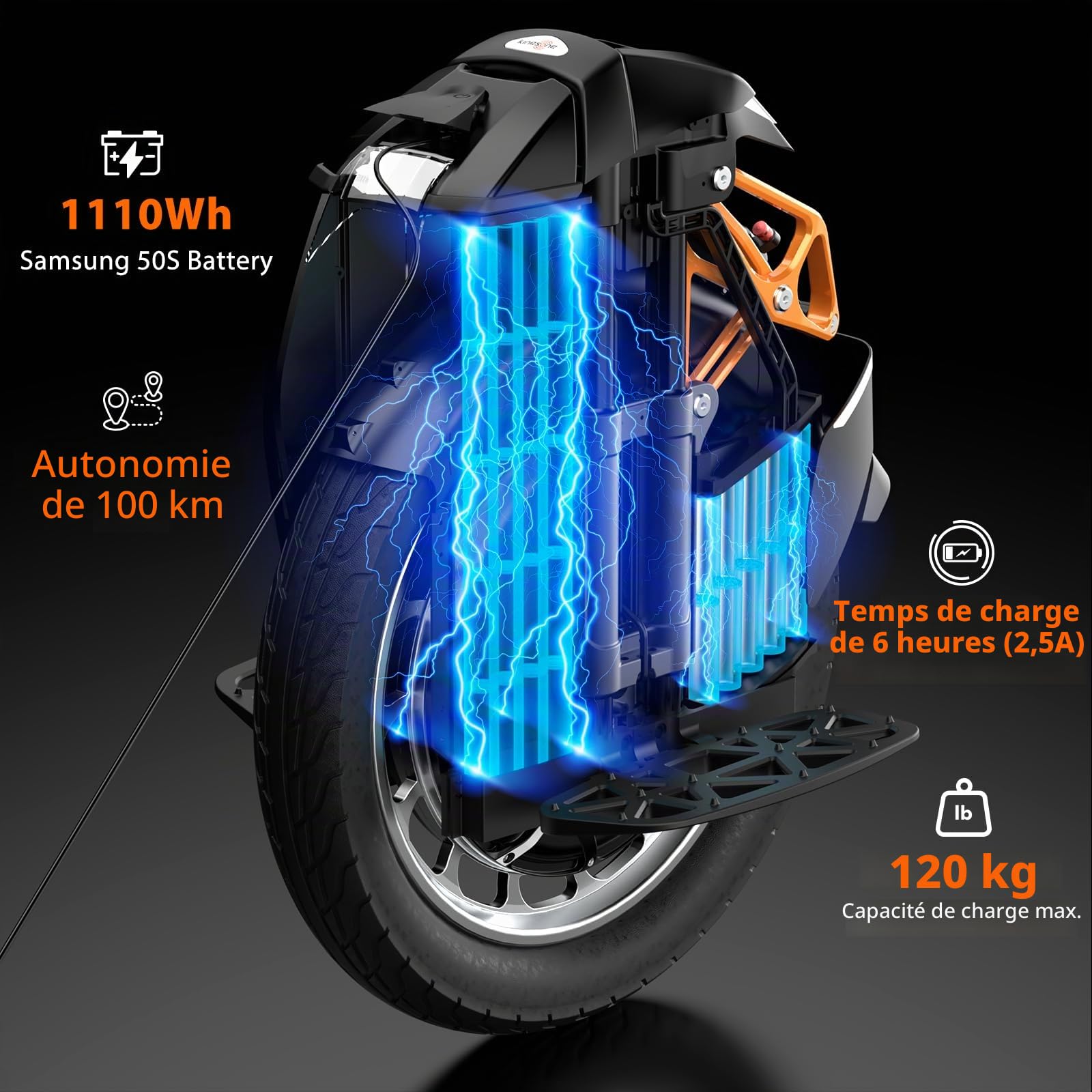 KINGSONG Gyroroue S18 Pro + Noire 1110Wh, Moteur 2200W, Autonomie jusqu'à 80km, Vitesse bridée 25km/h, Pneu 18",