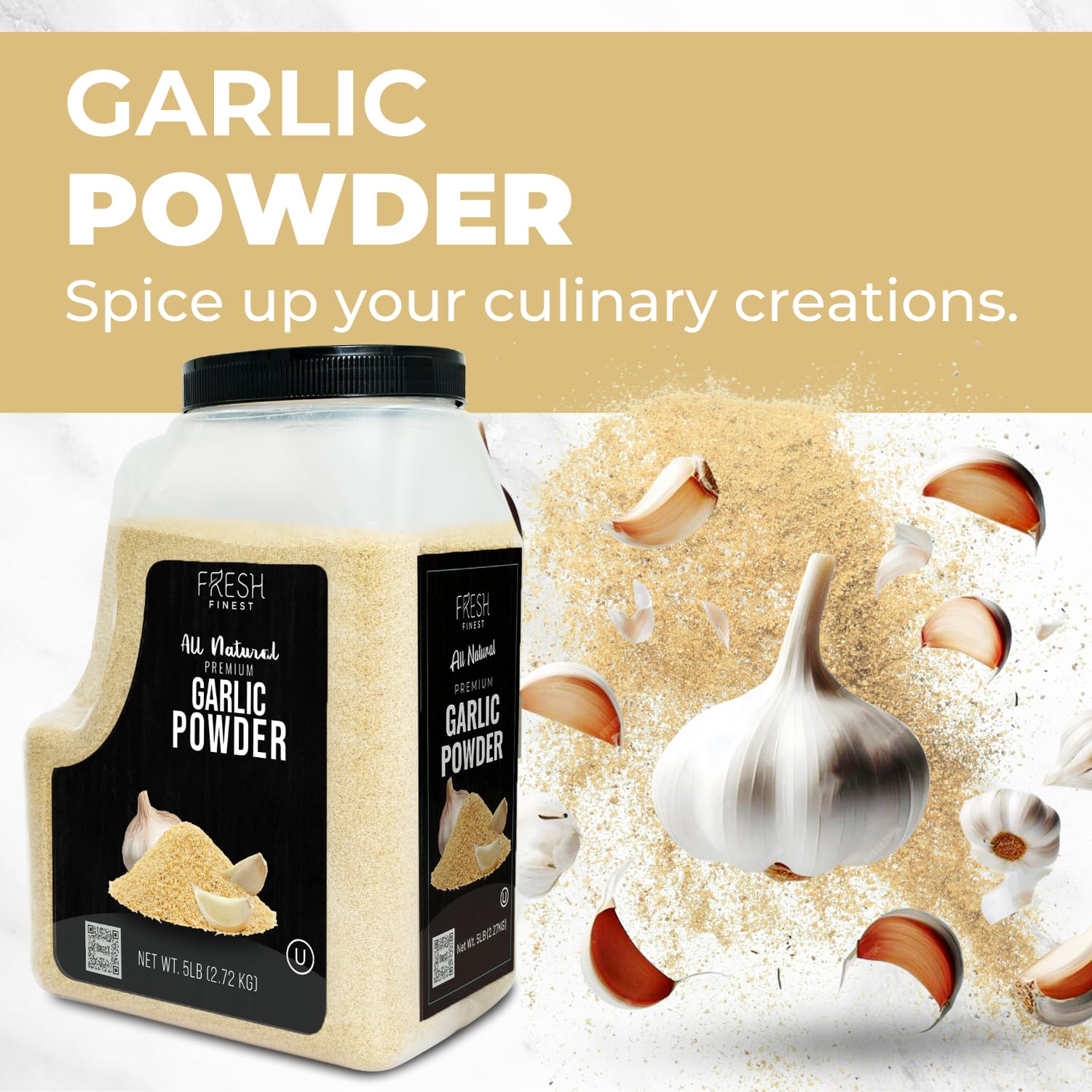 Fresh Finest Bulk 5 LB Premium Garlic Powder - Kosher Certified Non-GMO Ground Garlic Spice Best for Vegetables, Meats, Rubs and Dressings, 5 LB
