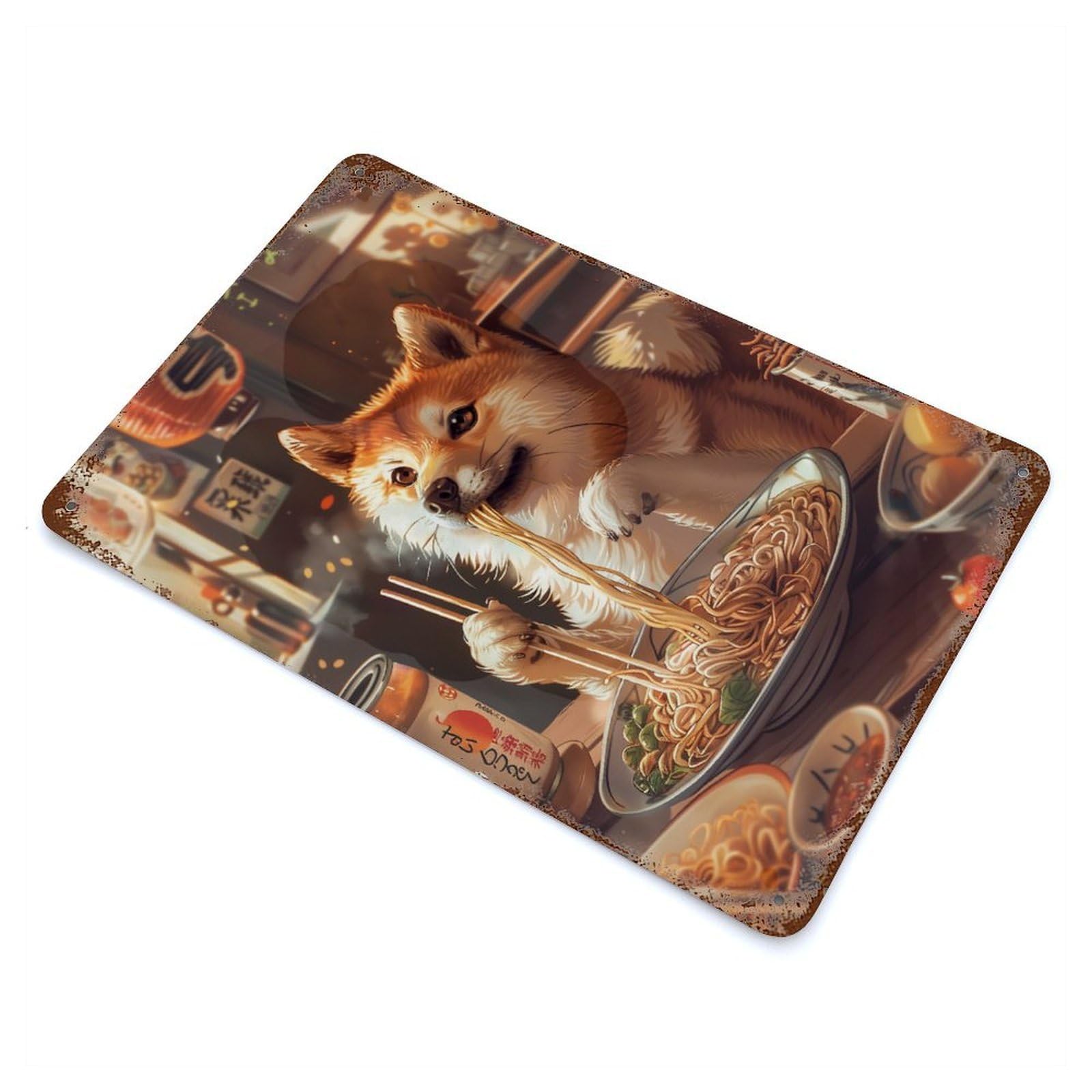 Ramen Shiba Inu 11.8"x7.9" Vintage Metal Tin Sign, Novelty Wall Decor for Basement, Hobby Room And Garage Decor