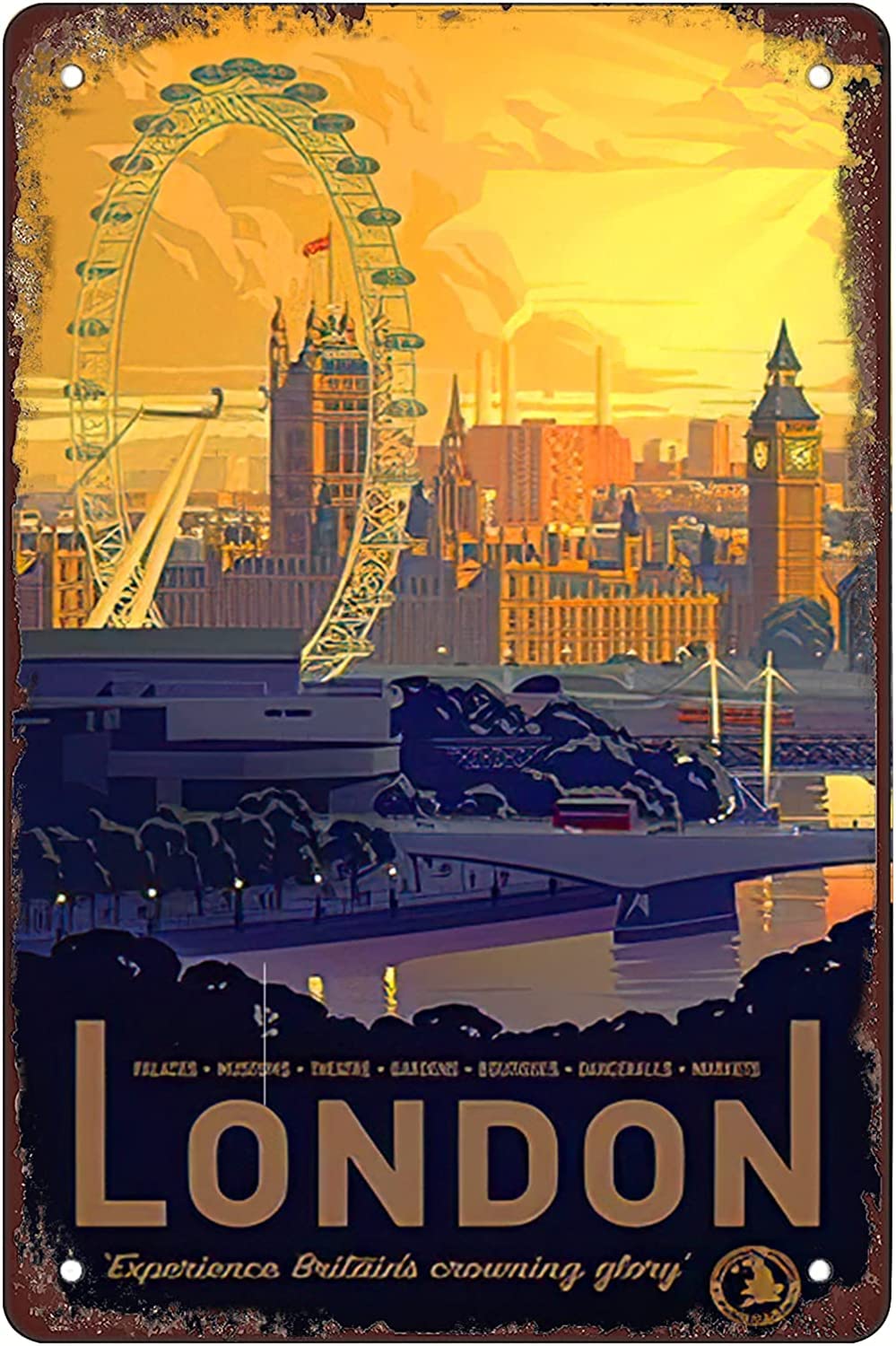 Azolid Funny Metal Tin Signs London City Vintage Bar Club Cave Home Kitchen Rustic Travel Metal Signs Wall Art Decor 30X20cm