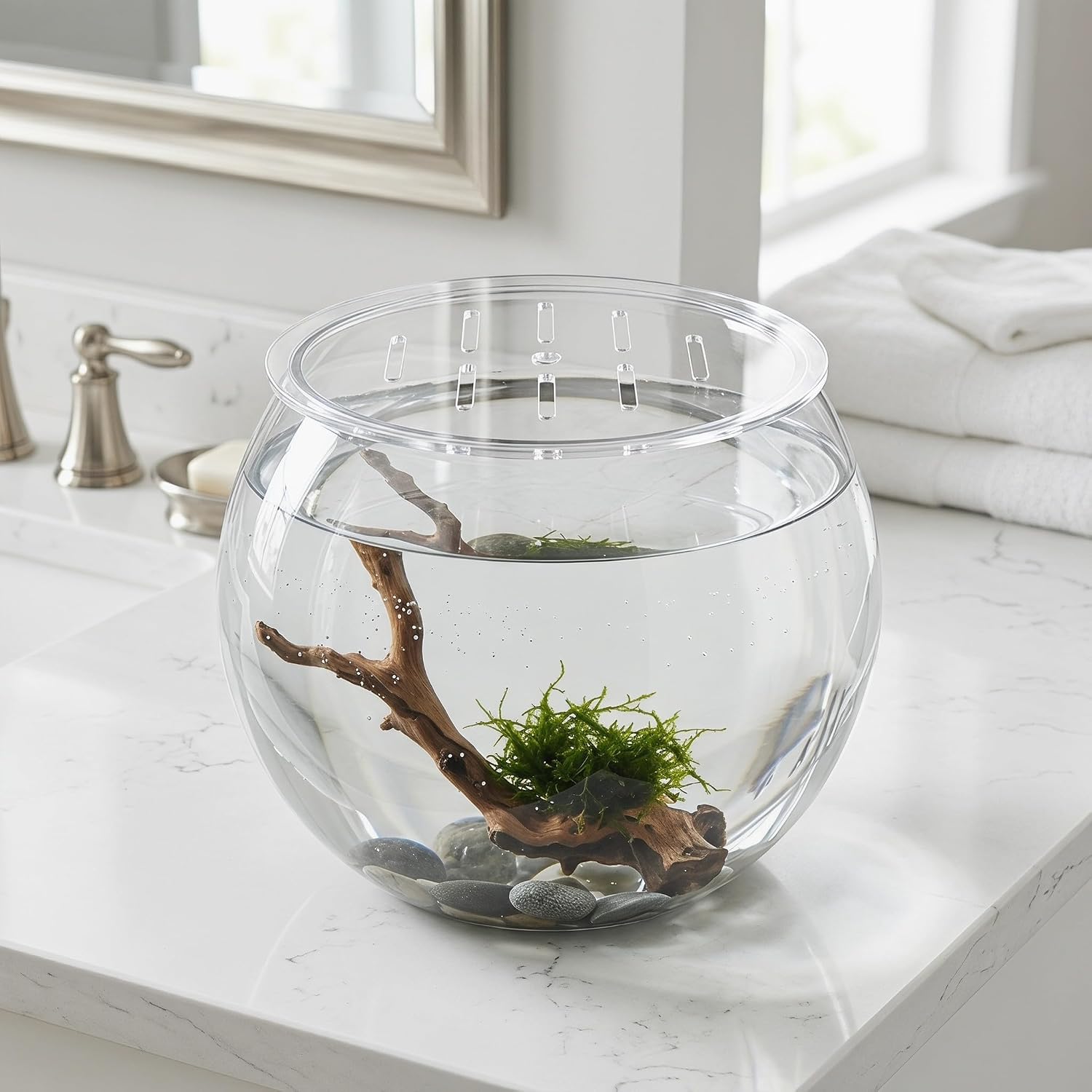 TEHAUX 2pcs Round Acrylic Fish Tank Lid Cover Frameless Aquarium Hood with Vent Hole for Pet Protection Suitable for Betta Tanks and Aquascaping