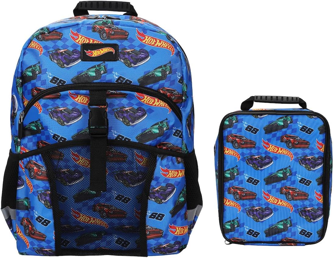 Hot Wheels 2-Piece 16" Kids Backpack & Lunch Box Set For School And Travel
