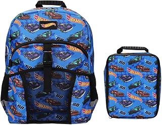 Bioworld Hot Wheels 2-Piece 16" Kids Backpack & Lunch Box Set For School And Travel