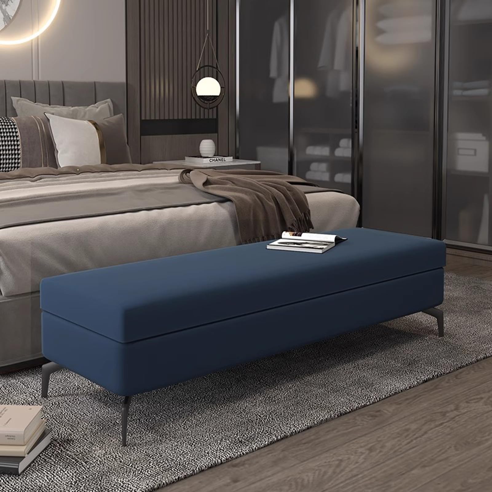 OIFAODAO Ottoman Storage Bench Entryway with Seat(Blue Gray,80X45X45cm)
