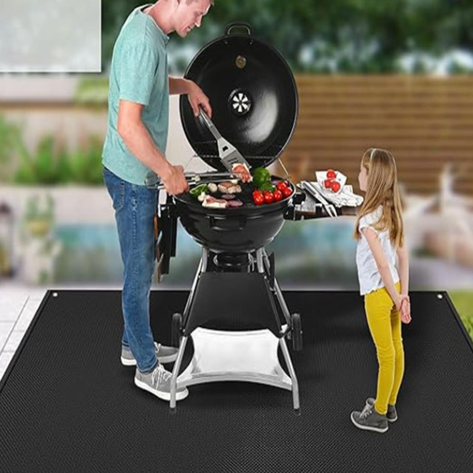 Couverture De Surdimensionnée Pour Barbecue Foyer Bouclier Thermique Imperméable Résistant Déchirures Tapis Sécurité Extérieur Portable Tapis Protection Gril Résistant À