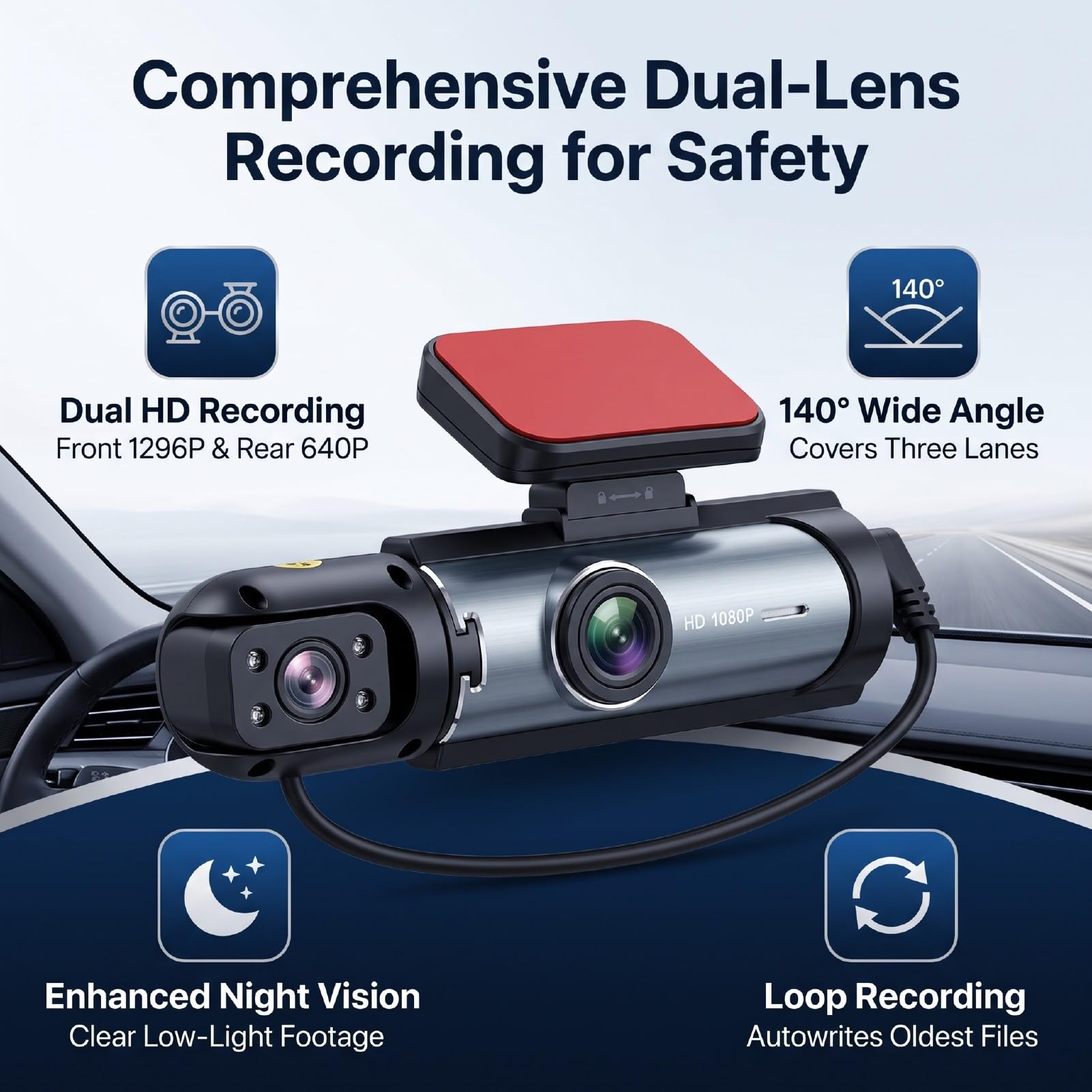 Sxhlseller Dash Cam Anteriore e Posteriore Grandangolare da 140 Gradi da