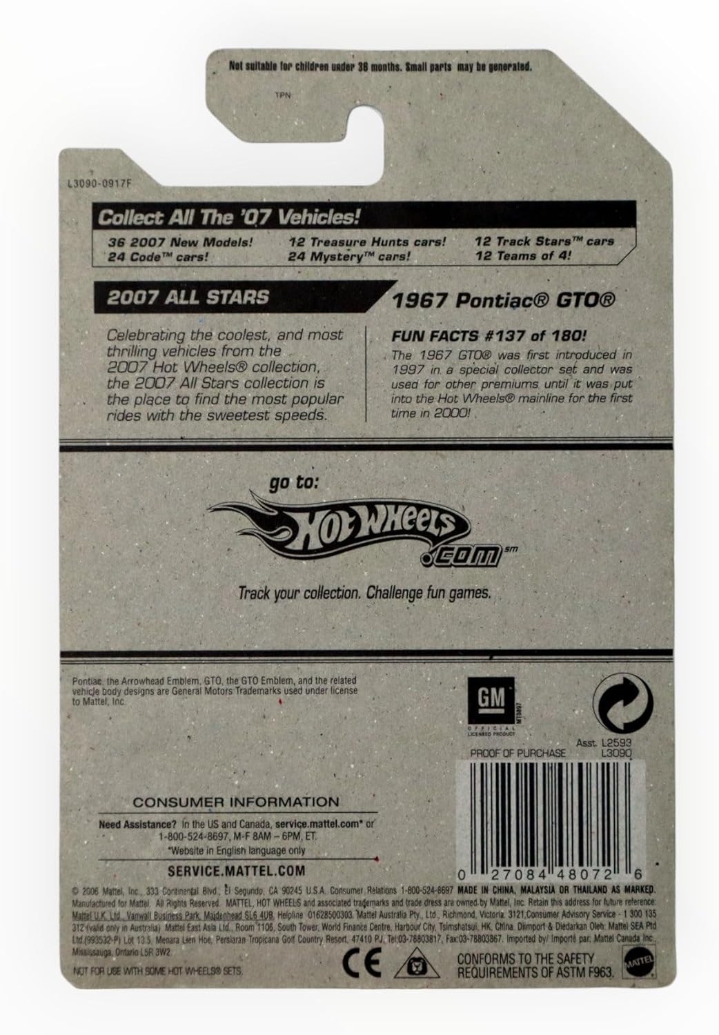 Hot Wheels - 2007 Hot Wheels Stars - 1967 Pontiac GTO - #137/156 - Green w/ White Flames - Limited Edition - Collectible