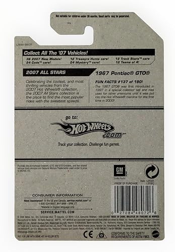 Miniatura 2 de Hot Wheels - 2007 Hot Wheels Stars - Pontiac GTO 1967 - #137156 - Verde con llamas blancas - Edición limitada - Coleccionable