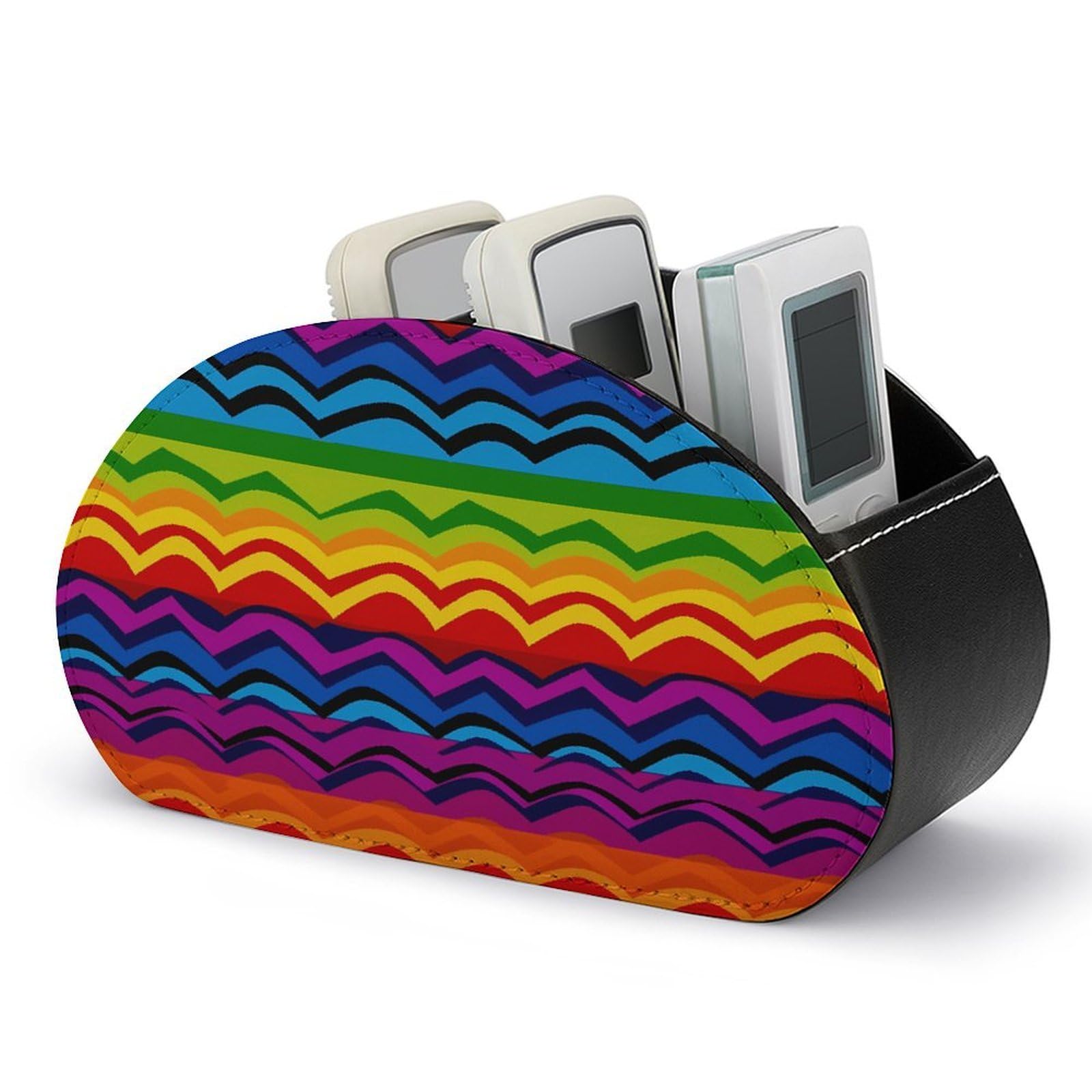 FekiLoot Gay Pride Rainbow Pattern1 Remote Control Holder, PU Leather Remote Control Organizer Box Stationery Remote Control Box Desk Storage Organizer for DVDs,Glasses,Pens,Media Players