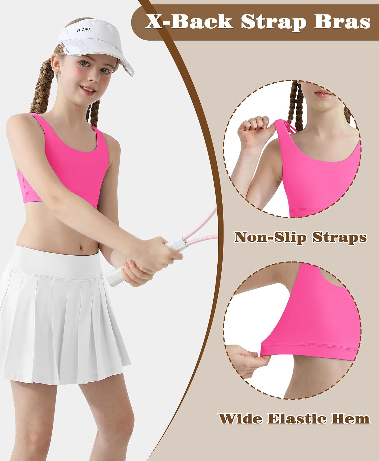 QooNoo Girls Training Bra Seamless Sport Bras for Teens Strappy Scoop Neck Yoga Crop Top Dance Kids Teens