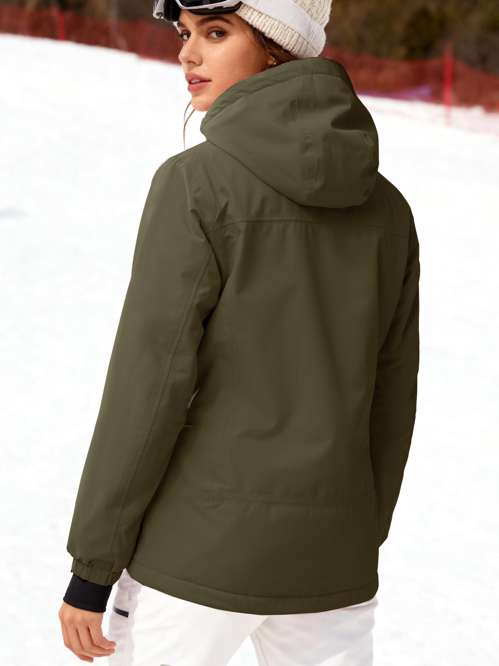 FREE SOLDIER Women's Waterproof Ski Snow Jacket Fleece Lined Warm Winter Rain Jacket with Hood Fully Taped Seams
