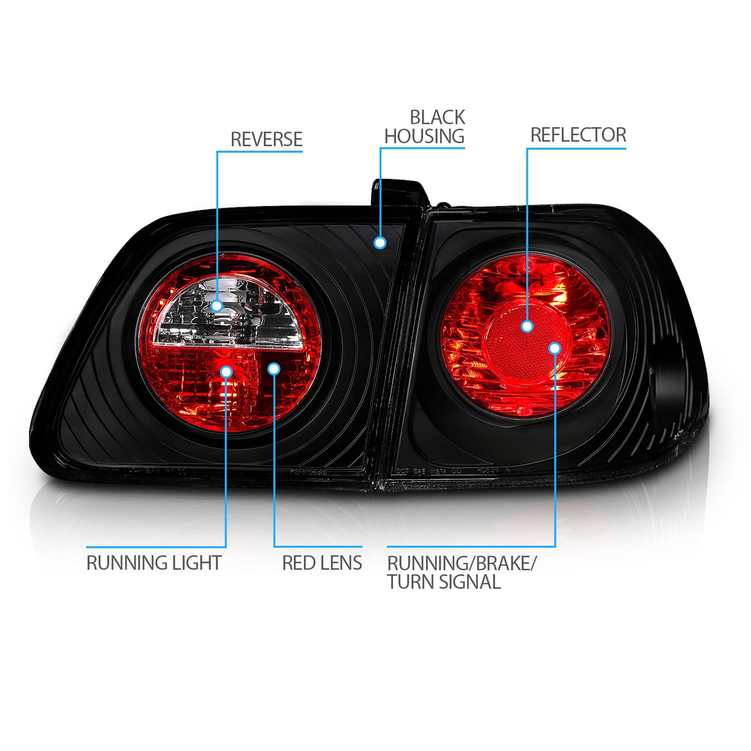 4 Door Taillights Black 4 Pcs for Honda Civic - Passenger and Driver Side product thumbnail 5