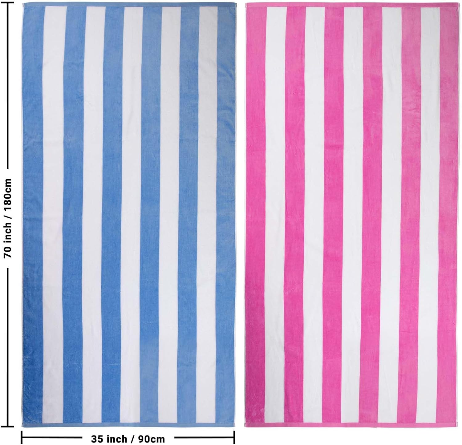 CLOWOOD Cotton Oversized Beach Towel - Large 35 x 70 in Striped Pool Towel, Soft Velour Big Cabana Swimming Towel (Rose)