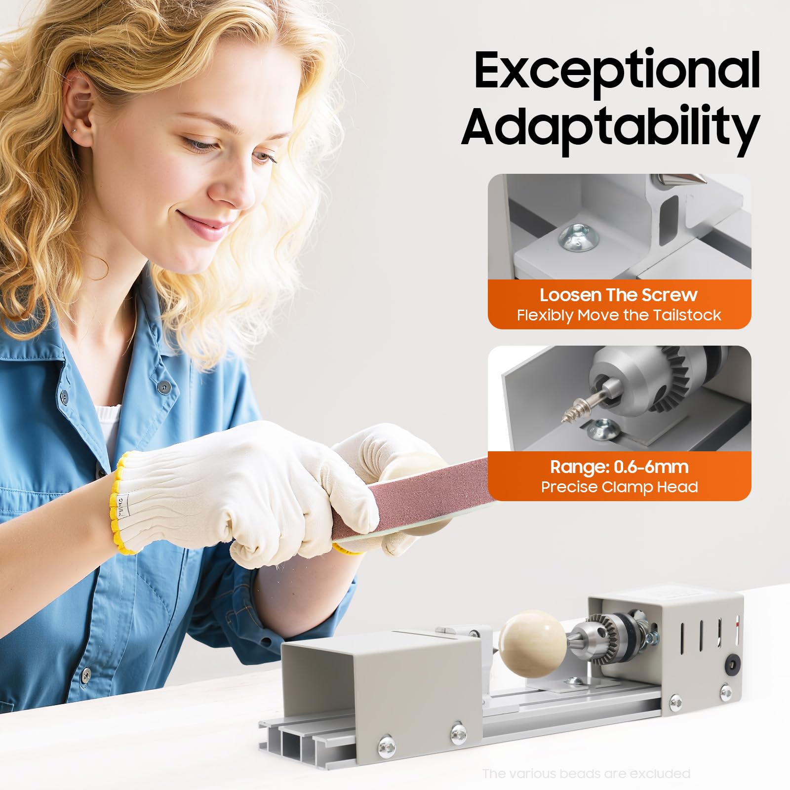 Mini Torno 96W, 9000–4000 U/min, Banco de Torneado de Mesa de 7 Velocidades con Mandíbula de Precisión, Torno Compacto para Madera, Perlas y Grabado, Incluye 6 Cuchillos de Talla y Accesorios