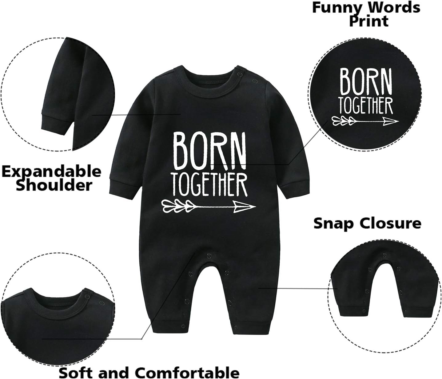 YSCULBUTOL Baby Twins Bodysuit Born Together Friends Forever Newborn Clothes Unisex Twin Outfits With Hat - Image 2