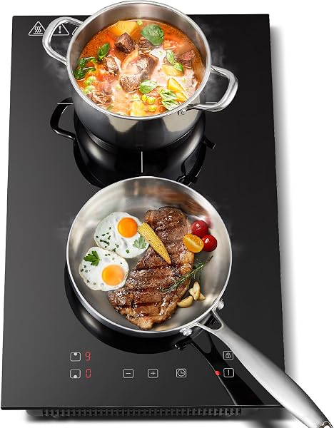 KICHPOWER Plaque Induction 2 feux Encastrable, Plaque de Cuisson Electrique 30cm, Commande Tactile, 3300W, 9 niveaux de puissance, Fonction Boost, minuterie 1-99 min - 1