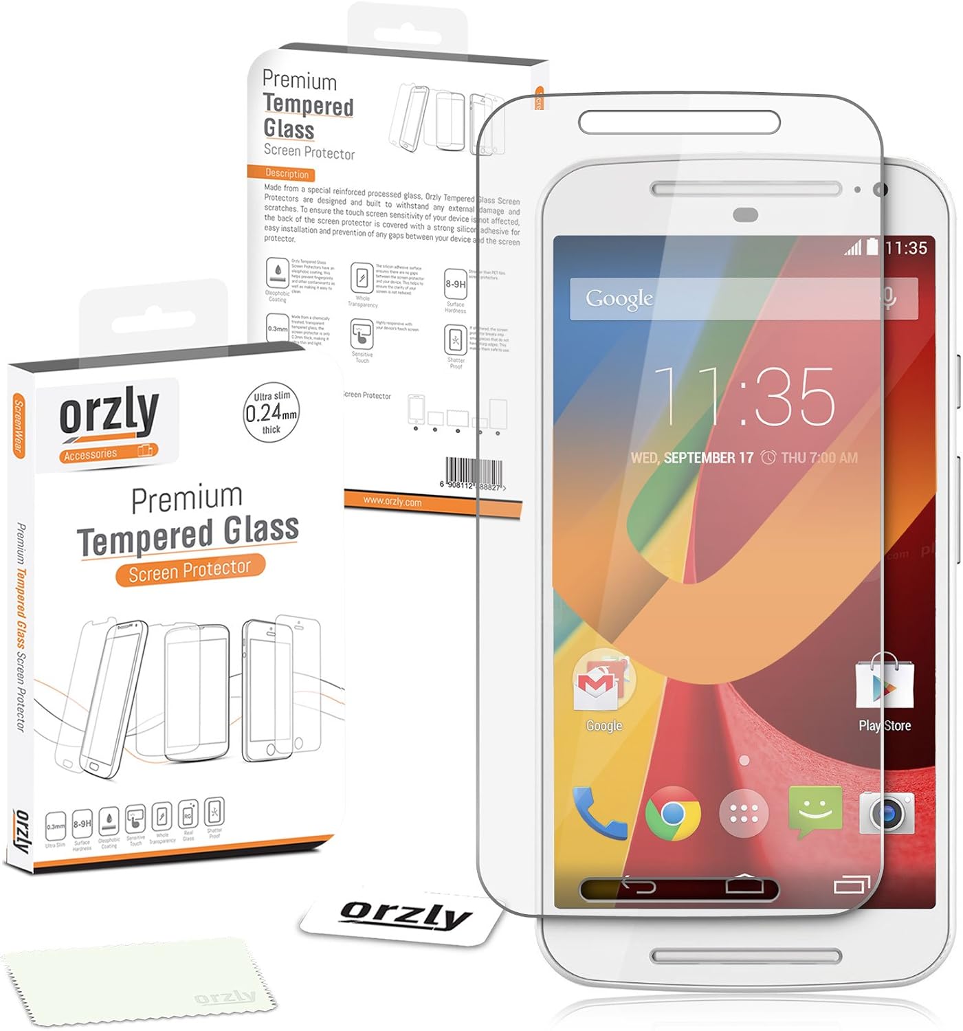 Orzly - Premium Tempered Glass 0.24mm Protective Screen Protector for Motorola Moto G (New 5 inch Model from 2014 - Alias: Moto G2 / Moto G Version 2 / etc.)