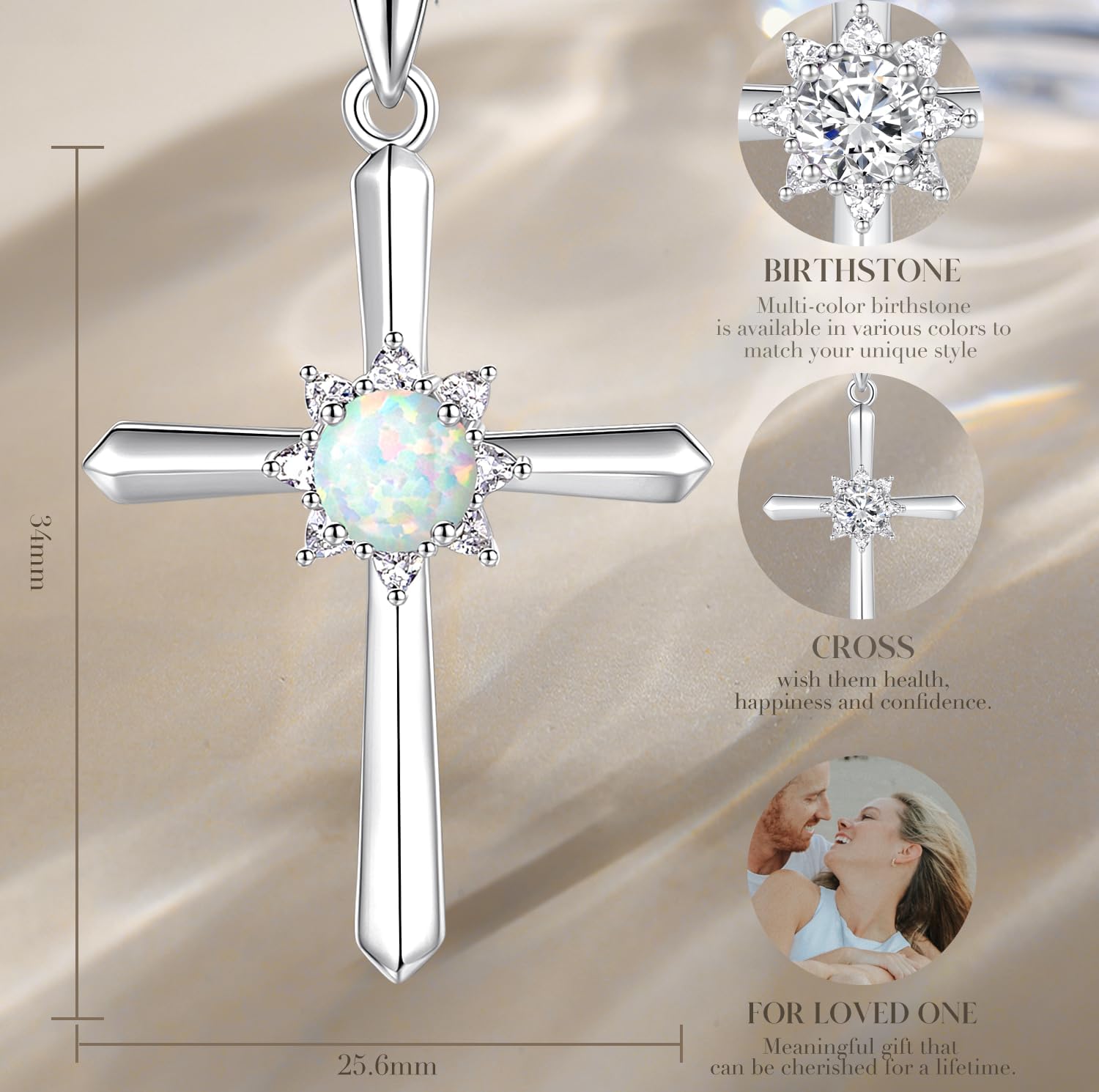 FANCIME Birthstone Cross Necklace for Women Sterling Silver Birthstone Necklace Halo Infinity Cross Pendant Necklace Fine Jewelry Valentines Day Gifts Birthday Holiday Gifts for Her, 16"+2" Inches - Image 6