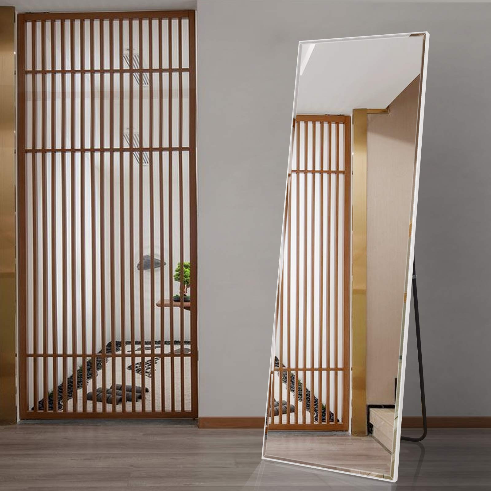 BEAUTYPEAK Full Length Mirror 20" x 60" Body Dressing Standing Hanging or Leaning Against Rectangle Floor Wall Mirrors Aluminum Alloy Wall-Mounted for Bedroom Bathroom Dorm Wall Decor, White