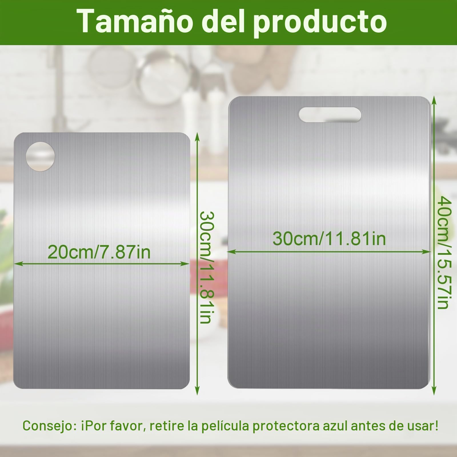 2 Pcs Tabla Cortar de 304 Grado Alimenticio de Doble Cara, Tabla Cortar Acero Inoxidable para Cocina, Acero Inoxidable Cutting Boards for Kitchen, para Cortar Carne Frutas Verduras (40x30cm+30x20cm)
