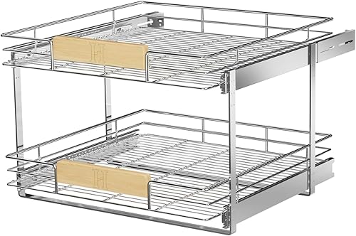 LOVMOR Organizador de armario extraíble de 2 niveles de 22.5 pulgadas de ancho x 21.5 pulgadas de profundidad, cajones deslizantes con mango de