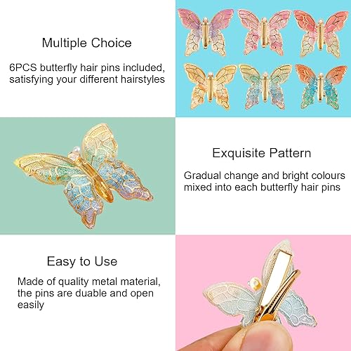 Miniatura 7 de Hapdoo 6 pines coloridos de mariposa sin doblar, accesorios de metal lindos de mariposa, pasadores de mariposa voladores para mujeres y niñas