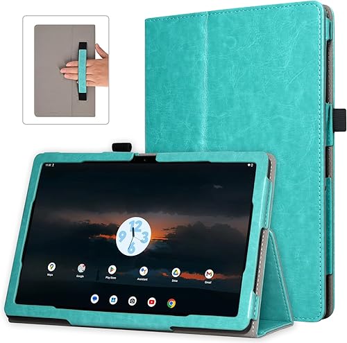 RSAquar Funda para T-Mobile Revvl Tab 5G 2023 lanzada, funda de poliuretano premium con encendido automático, correa de mano y soporte plegable,