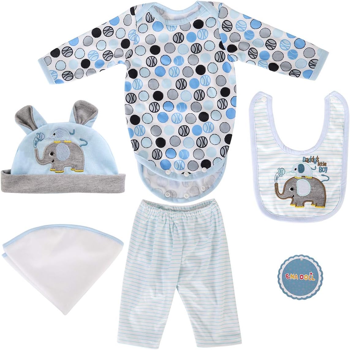 Reborn Dolls Baby Clothes for 22" Newborn Doll Boy Baby Clothing Blue Elephant Outfit Sets Accessories