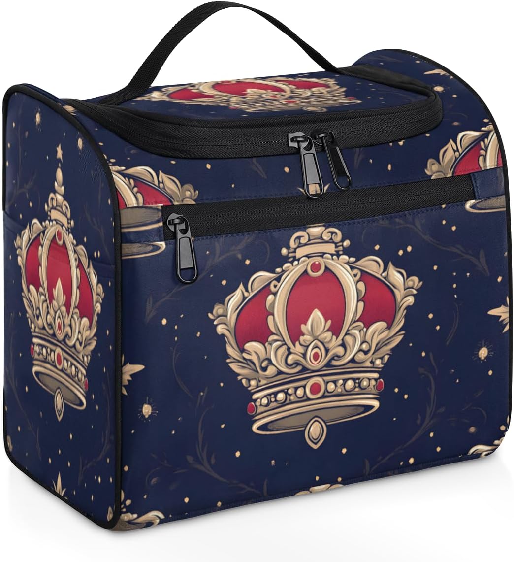 King Crown Large Hanging Travel Toiletry Bag for Women Water Resistant Vintage Luxury Bathroom Cosmetic Makeup Bag with Hanging Hook for Toiletries