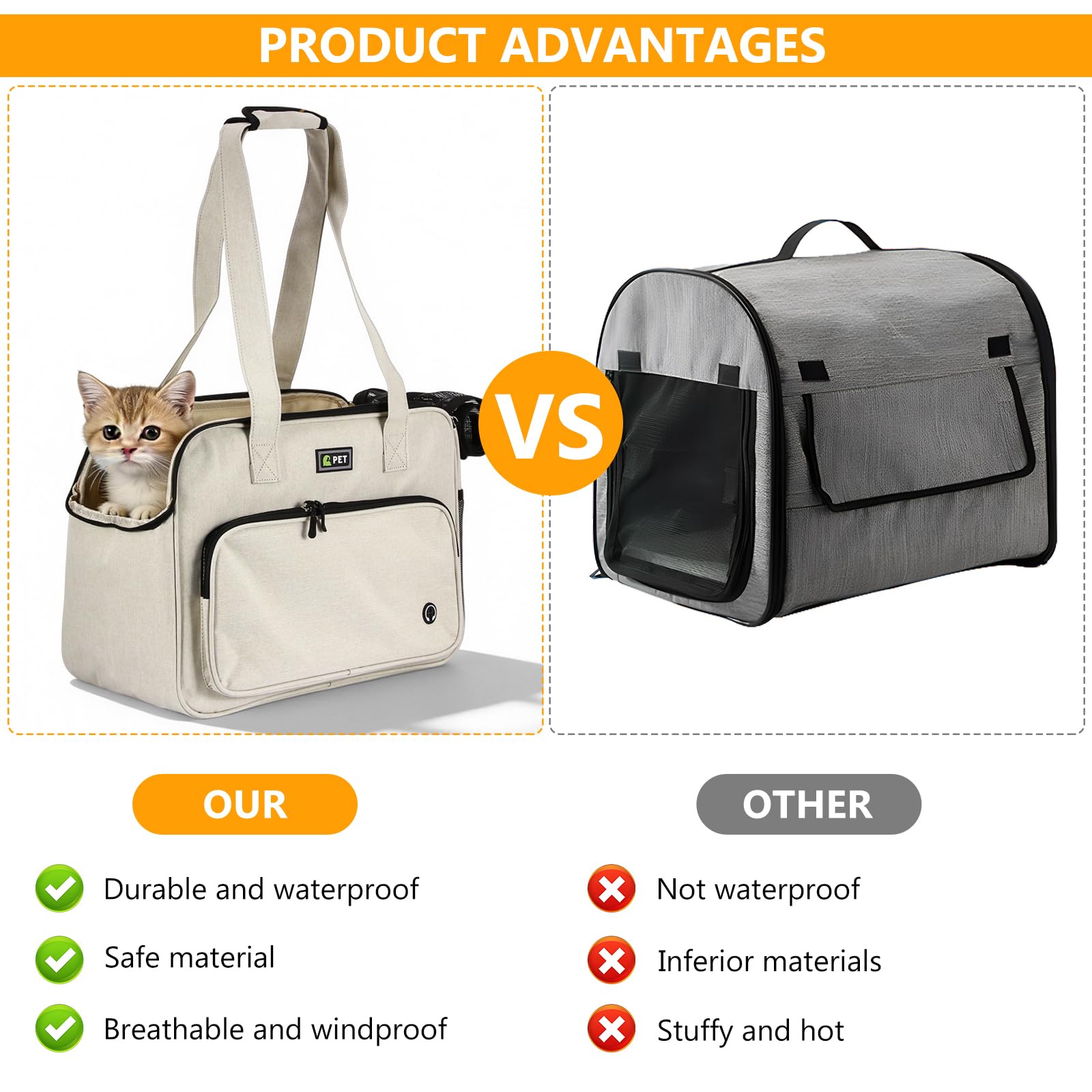 Katzentransportbox, Hundetasche für große Katzen und Welpen Katzenbox | Atmungsaktiv & Wasserabweisend, mit Sicherheit Reißverschlüsse Faltbare Schale, für Der Gang zum Tierarzt, 43x30x21cm