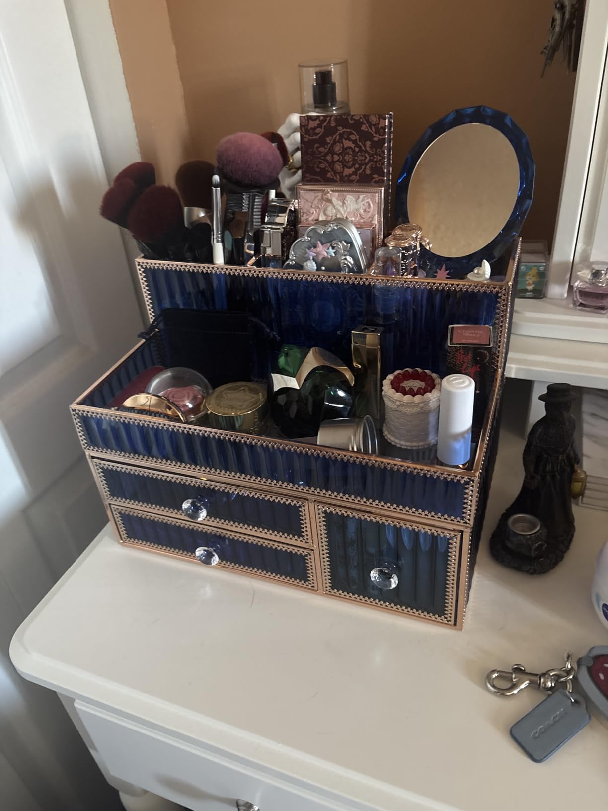 Youdepot Makeup Organizer Countertop - Tempered Glass Vanity Organizer for Cosmetics, Skincare, Hair Tools, Brushes, Perfume - Multipurpose Bathroom Counter Skincare Organizer