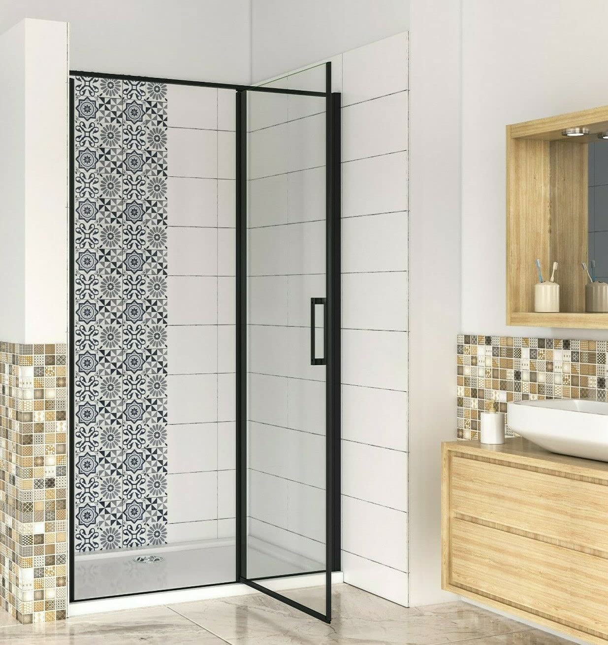 Biubiubath 1200mm Black New Frame Pivot Shower Door Enclosure Walk in Safety Glass Screen Cubicle