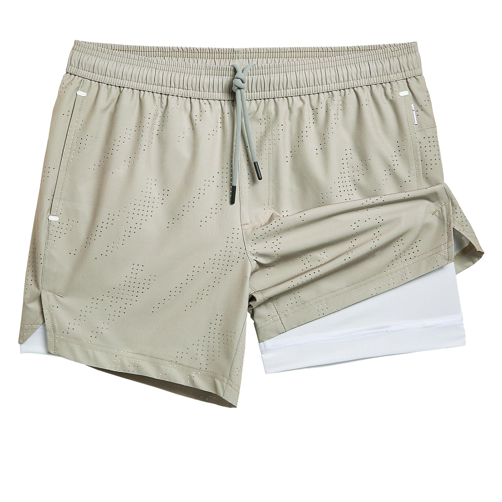 maamgic Herren-Laufshorts mit Kompressionsfutter, 12,7 cm, schnell trocknende Reißverschlusstasche, Silberne Birke, XX-Large