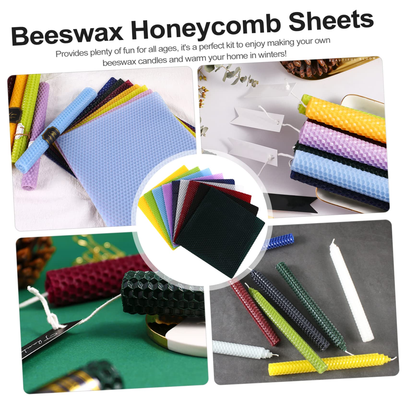 TEHAUX Kit per La Fabbricazione di Candele Fogli di Cera D'api 9 Pezzi Colorata Accessori per Candele Cilindriche