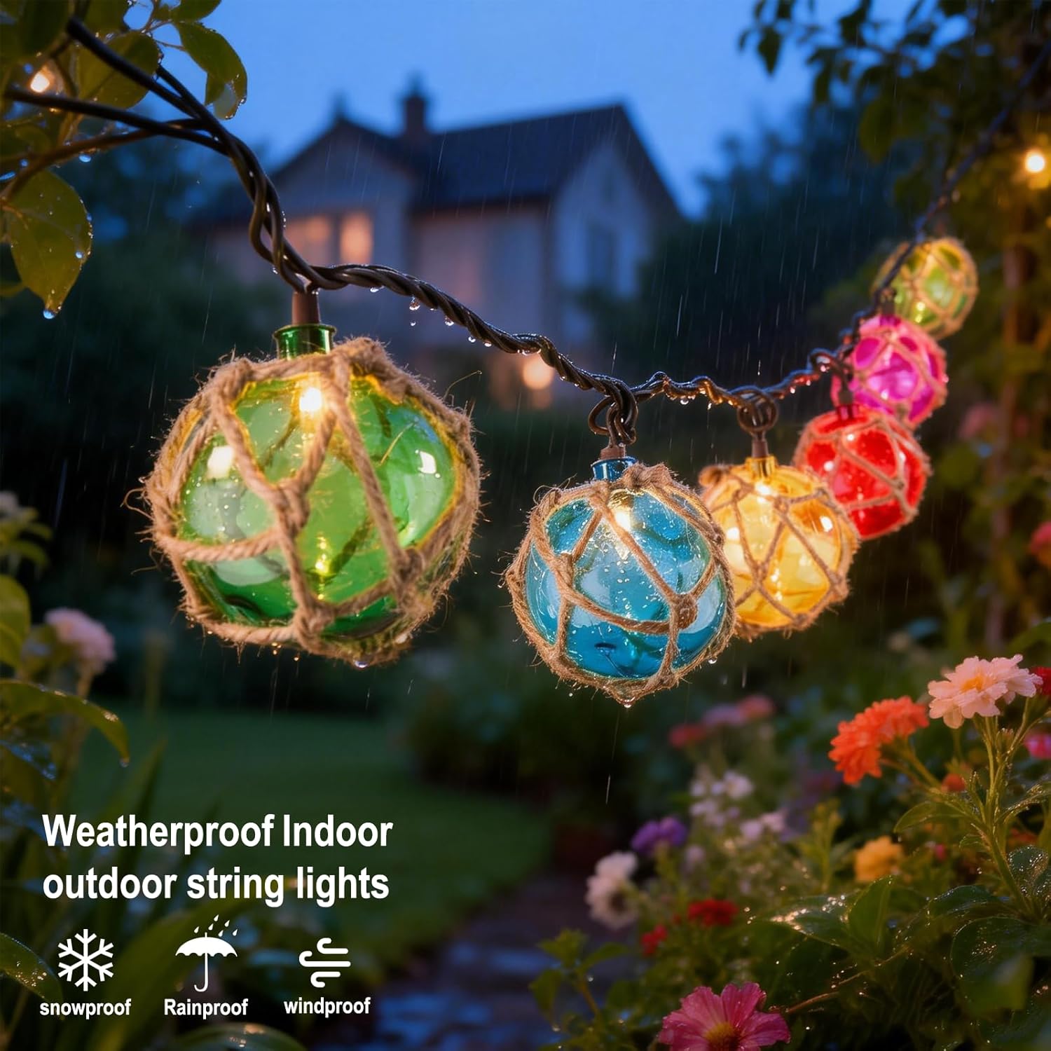 Decorative String Lights Plug in with 10 Incandescent Bulbs, Nautical Fishing Float String Lights Connectable Weatherproof for Indoor Home Tiki Bar Decor and Outdoor Patio Decorations (Multi-color)
