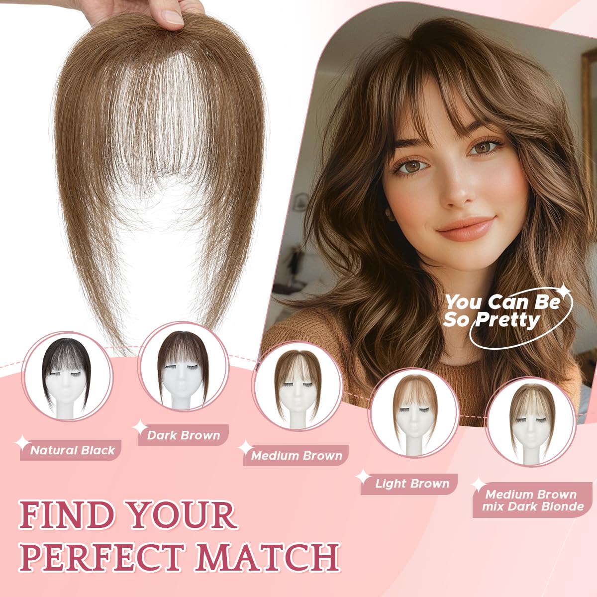 SEGO Pro Clip in Fringe Remy Human Hair Piece, Hand Tied Lace Base, Invisible Hairline, 2 Comb Clips - Image 4