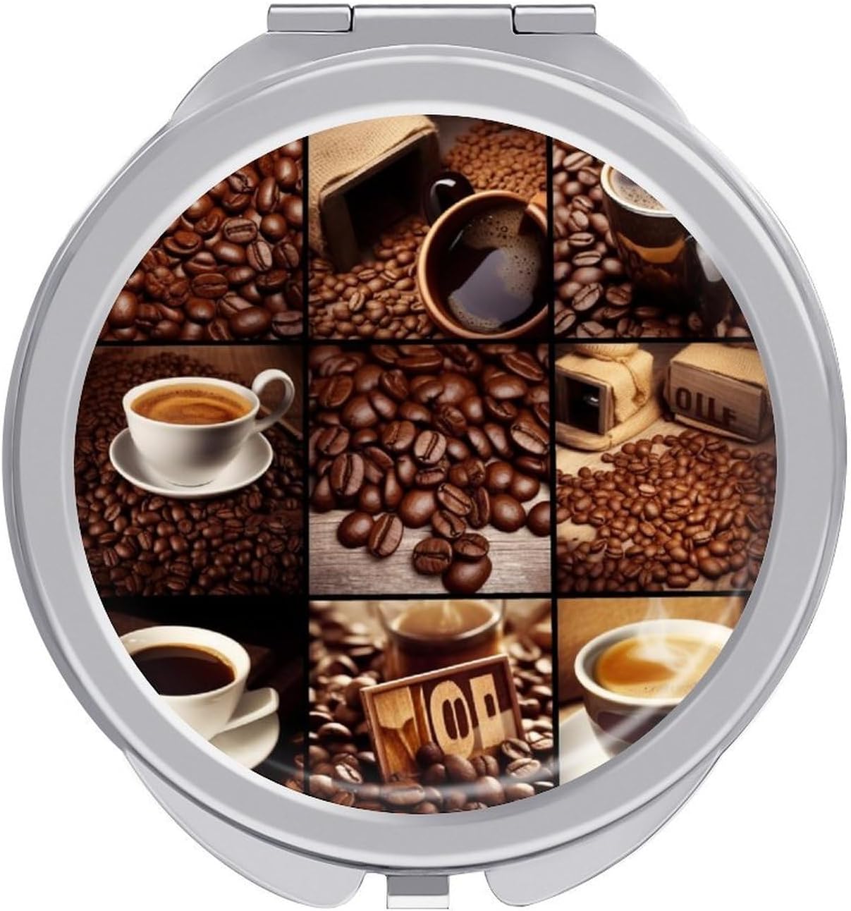 Travel Coffee Collage Makeup Mirror Compact Pocket Vanity Mirror Double-Sided 2X /1x Magnifying Round Folding Handheld Cosmetic Beauty Mirrors for Purse Handbag