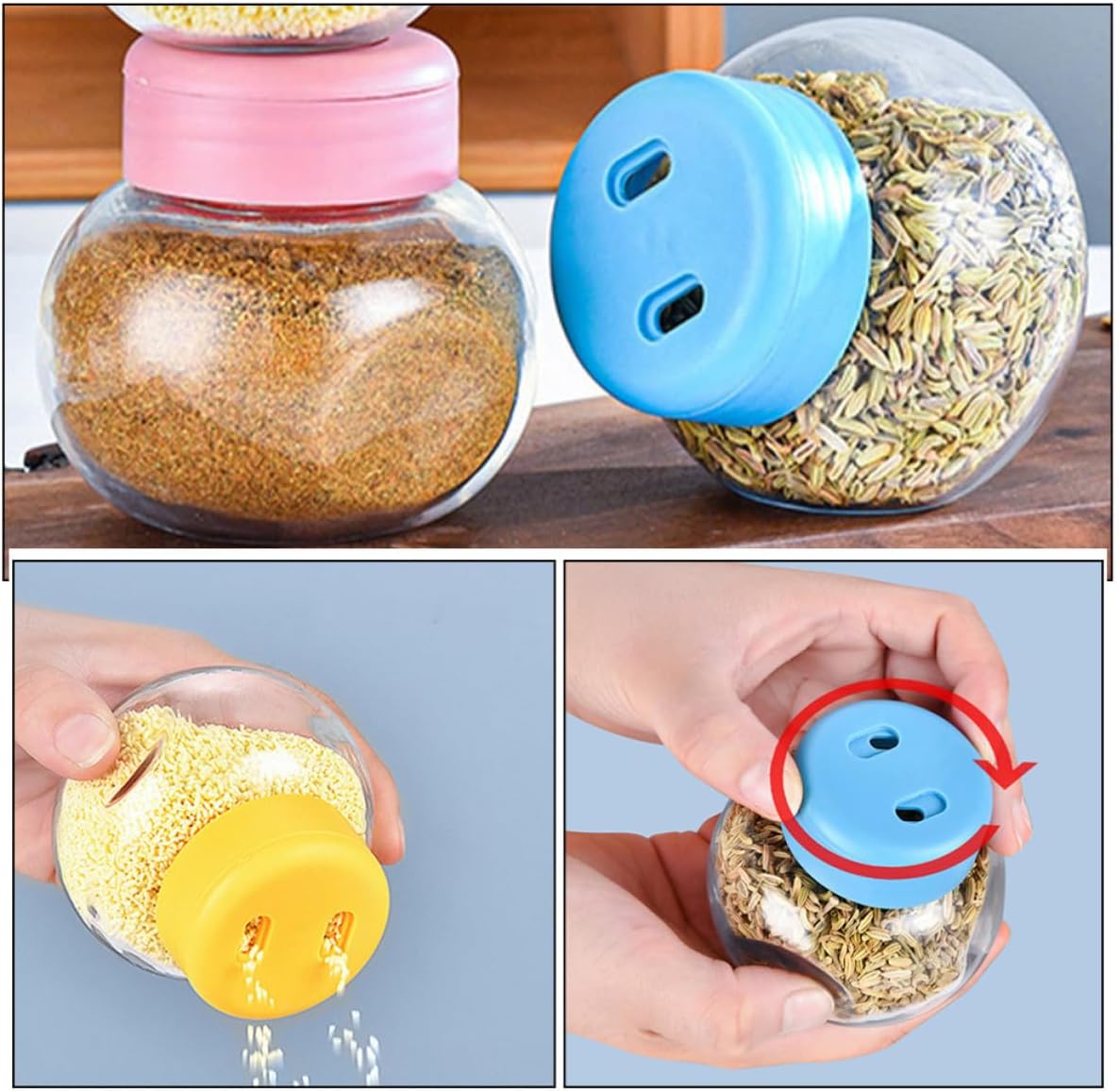 3pcs Glass Seasoning Jars with Lid 180ml Reusable Salt and Pepper Shakers Set for Kitchen Seasoning Containers with Sprinkle Function