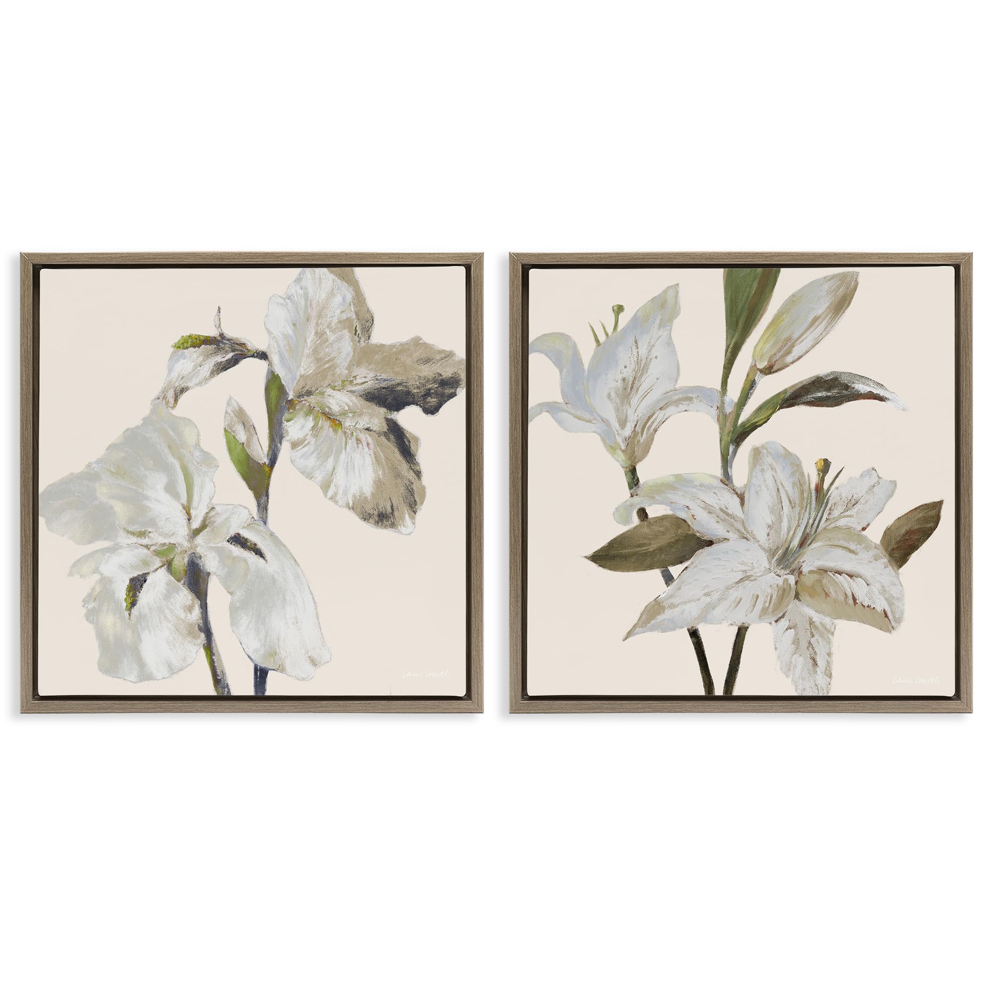 Stupell Industries Irises Lilies Soft Beige Soft Beige Irises And Lilies, 24 X 24 Inch Canvas In Floater Frame Set