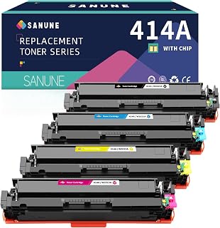 SANUNE 414A with Latest Chip Replacement for HP 414 A X Toner Cartridges 4 Pack W2020A W2021A W2022A W2023A Compatible with HP Color Laserjet Pro M454 M454dn M454dw M479 MFP M479fdw M479fdn Printer