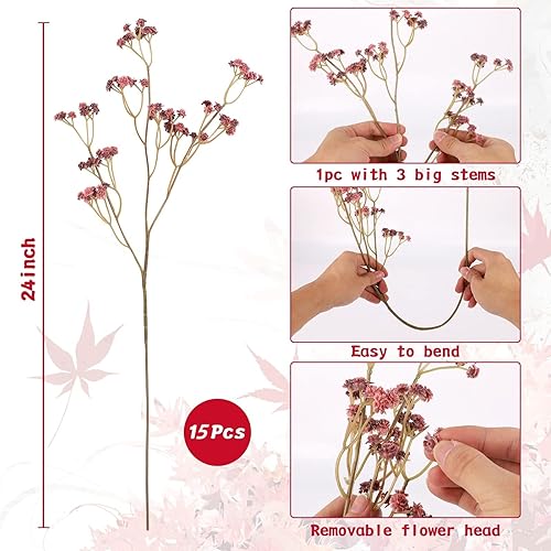 Miniatura 42 de N&T NIETING Babys Breath - Flores artificiales blancas, 10 ramos de gypsophila falsas de tacto real, arreglo de aliento de bebés para bodas