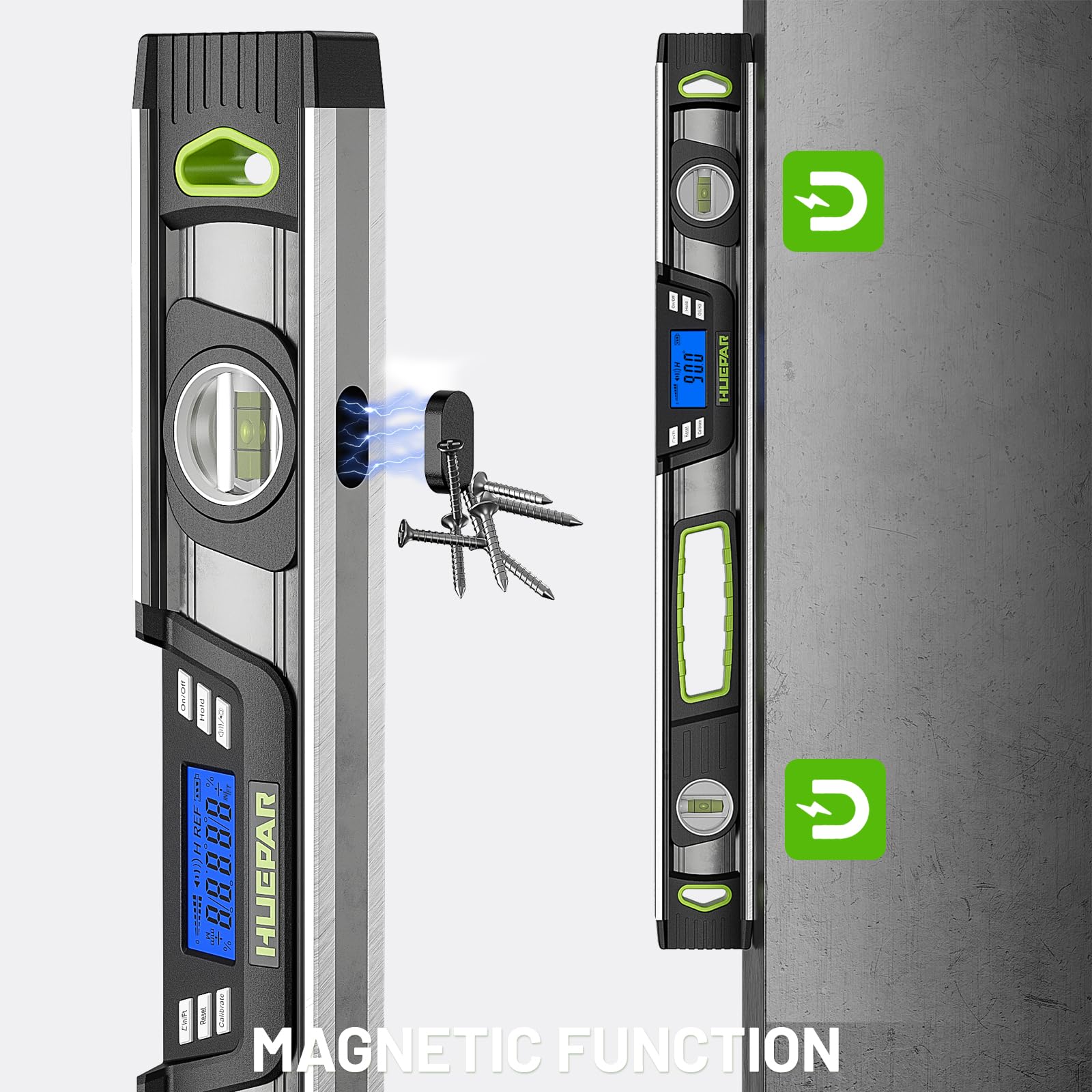 Huepar Livella digitale da 24 pollici, strumento professionale intelligente di precisione Torpedo, display LCD luminoso, avvisi acustici, fondo magnetico, IP54, resistente alla polvere e all'acqua