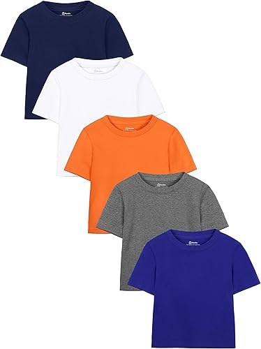Poroka 5 Pack Toddler Boys Short Sleeve Cotton T-Shirt Crew Neck T-Shirt for Baby Toddler, 4 Sizes